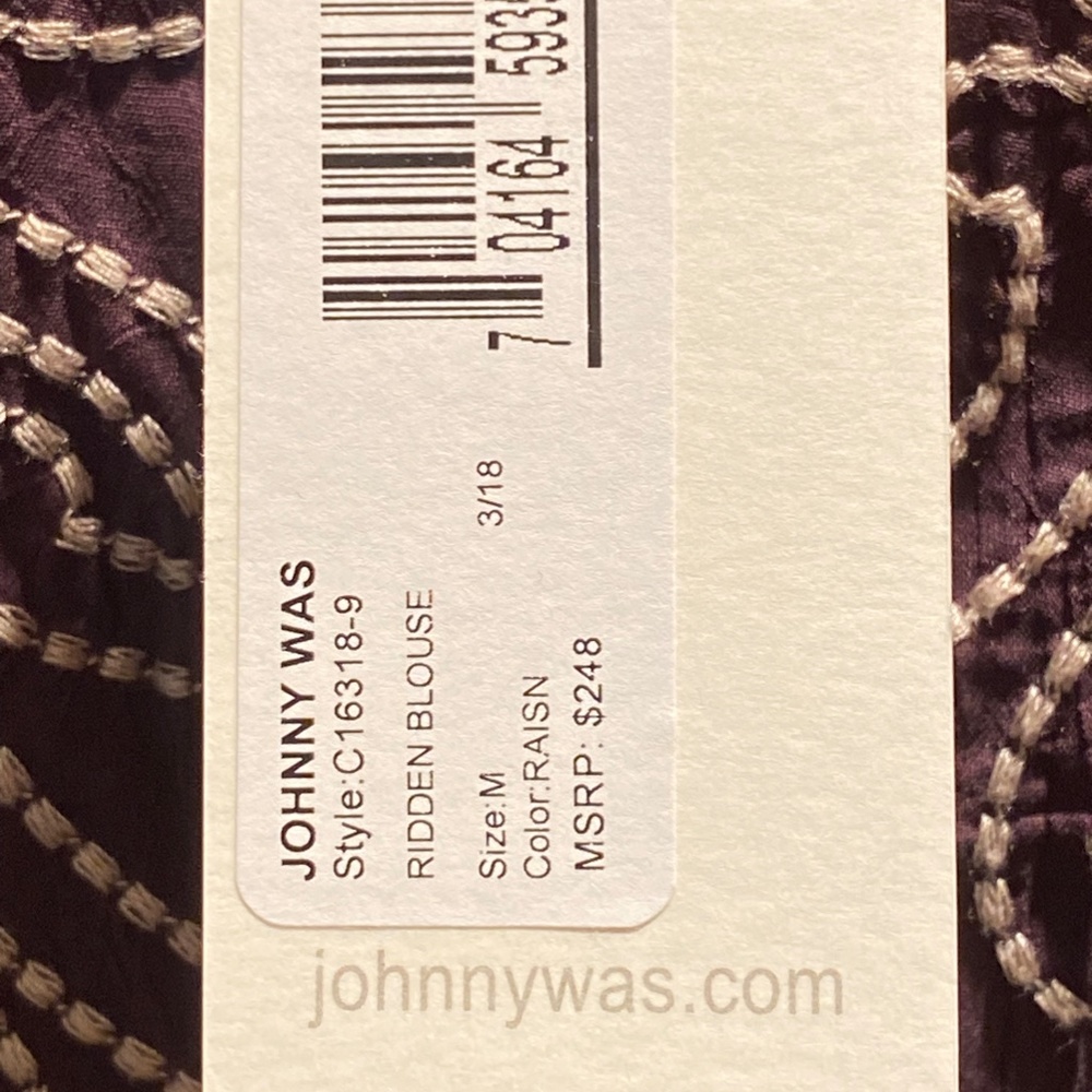 Johnny Was Ridden Blouse, Raisin Color, SizeMedium, NWT - Picture 3 of 7